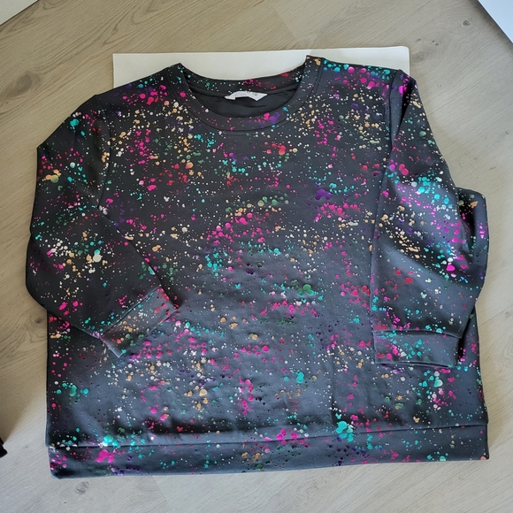 Studio Untold Womens Pullover Sweatshirt 24/26 Rainbow Metallic Paint Splatter - Picture 12 of 13